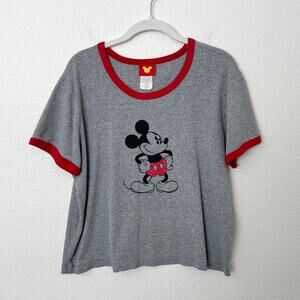 [Vintage] Y2K Disney Mickey Mouse Ringer Tee Short Sleeve Crop Crew Neck Sz XL